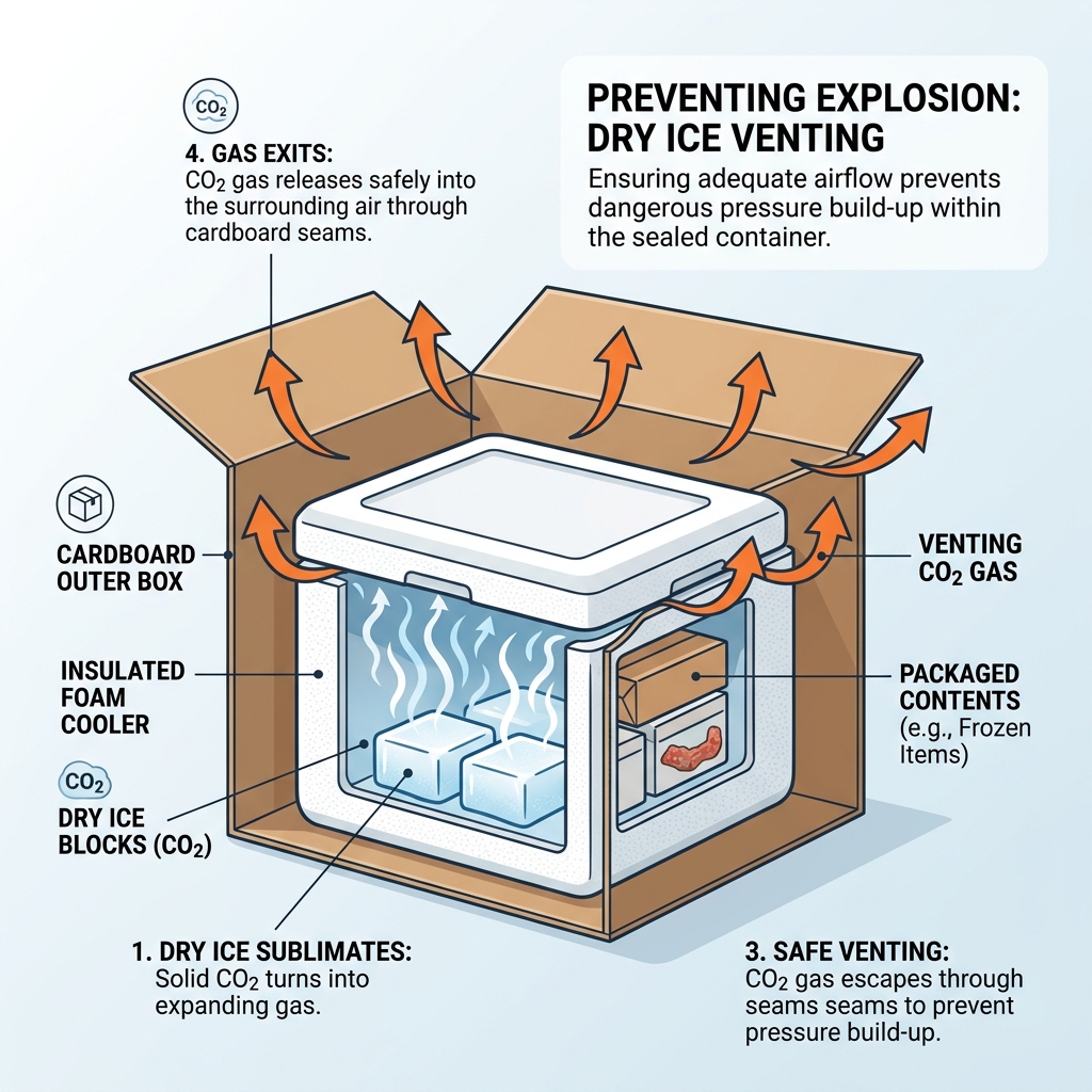 Diagram showing cross-section of foam cooler with arrows indicating venting